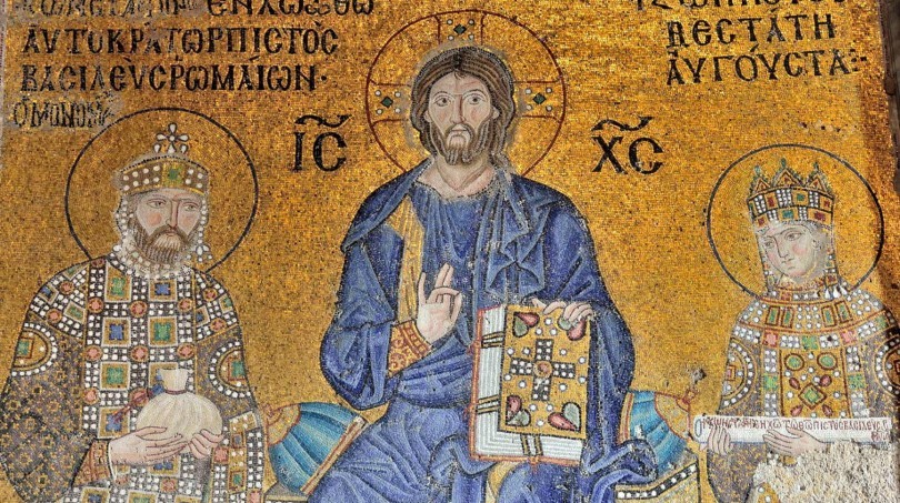 Zoe Panel Mosaic showing Christ Pantocrator between Emperor Constantine IX and Empress Zoe